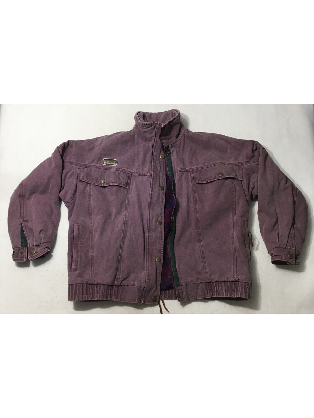 Vintage Columbia Purple Denim Jacket Aztec Fleece Lined Zip Southwest large